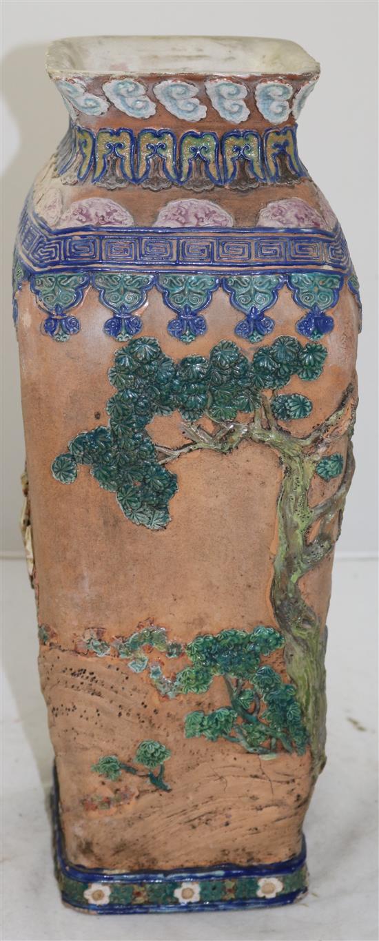 A large Chinese colour tinted pottery rectangular baluster vase, early 20th century, 42cm, slight restorations